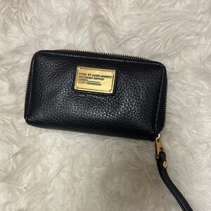 Marc Jacobs Black Leather Pouch with Gold Zipper